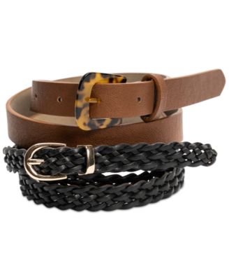 Giani Bernini Womens 2-Pk. Комплект из однотонных и плетеных ремней