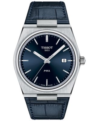 Мужские часы Tissot PRX с синим кожаным ремешком 40 мм