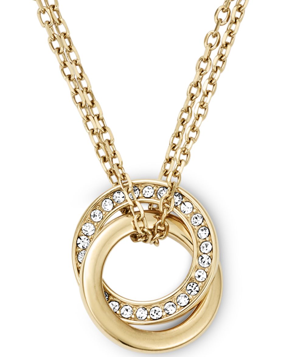 Michael Kors Gold Tone Crystal Pavè Interlocked Ring Pendant Necklace