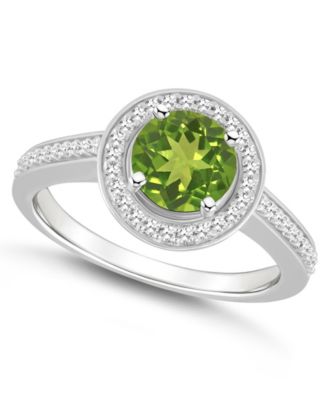 Кольцо Macy's Halo из зеленого стерлингового серебра с перидотом (1-1/ 2 карата) и бриллиантом (1/5 карата).