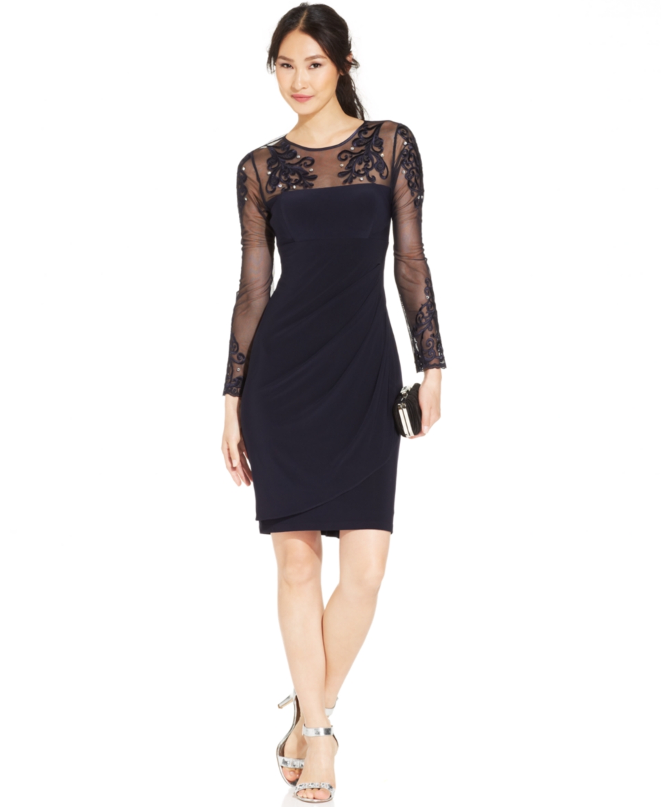 Xscape Embellished Illusion Faux Wrap Dress   Dresses   Women