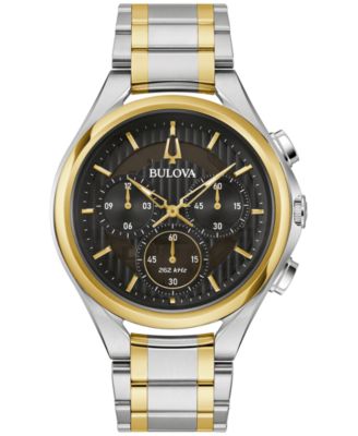 Мужские часы Bulova с изогнутым двухцветным хронографом и браслетом из нержавеющей стали диаметром 44 мм