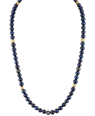 Мужское колье Bulova Marine Star с голубым пресноводным жемчугом (8 мм) и бриллиантом (1/4 карата) диаметром 22 дюйма, украшенное бисером, из стерлингового серебра с позолотой 14 карат.