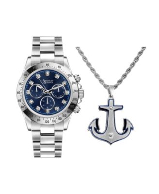 Подарочный набор мужских аналоговых кварцевых часов American Exchange с тремя стрелками на серебристом металлическом браслете диаметром 46 мм