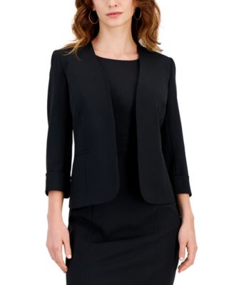 Женский жакет из эластичного крепа Kasper с открытой передней частью и закатанными рукавами, обычный и миниатюрный, черный