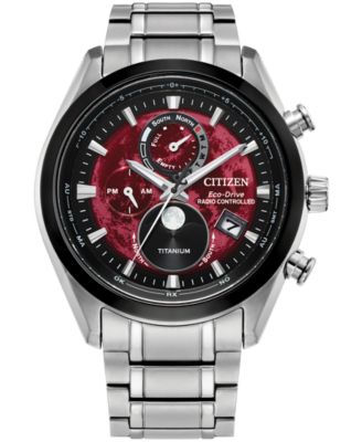 Мужские спортивные хронограф Citizen Tsuki-yomi A-T класса люкс Eco-Drive с серебристым титановым браслетом, 43 мм