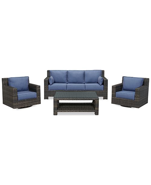 Furniture Viewport Outdoor Wicker 4 Pc Seating Set 1 Sofa 2 Swivel Gliders And 1 Coffee Table With Sunbrella Cushions Created For Macy S Reviews Furniture Macy S