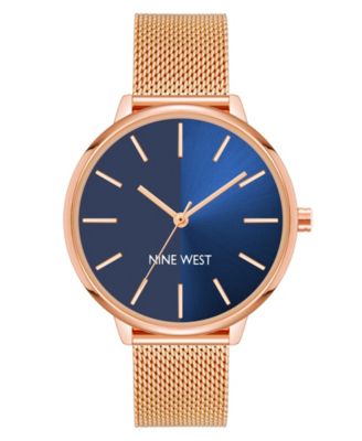 Женские кварцевые часы Nine West с сетчатым ремешком из нержавеющей стали цвета розового золота, 40 мм