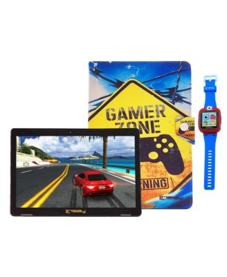 Новый восьмиядерный планшет LINSAY 10.1 & # x22; объемом 128 ГБ в комплекте с чехлом в геймерском стиле и детскими смарт-часами Selfie & Camera СИНЕГО цвета, новейший Android 15 черного цвета