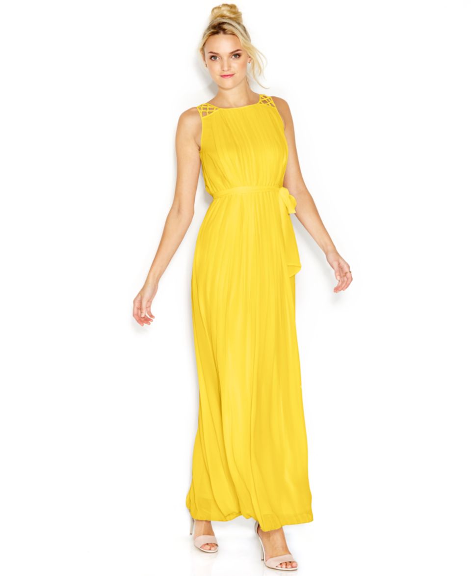 Jessica Simpson Crochet Strap Pleated Maxi Dress