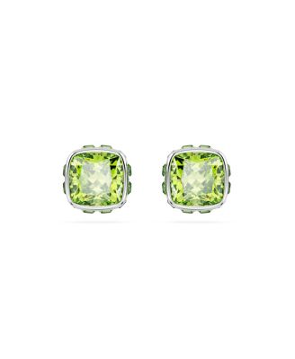 Серьги-гвоздики квадратной огранки с родиевым покрытием Swarovski с цветным камнем-гвоздиком