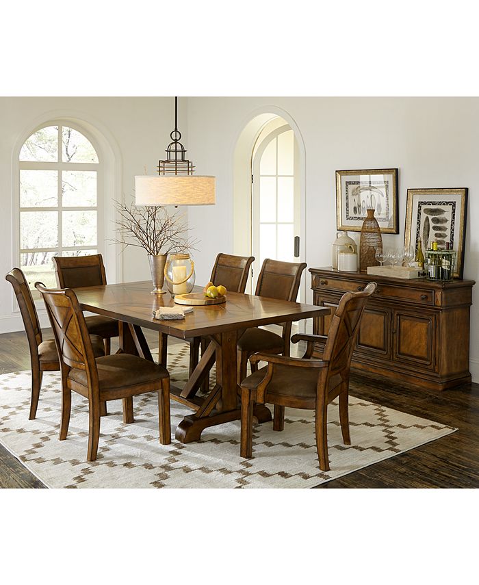 Furniture Closeout Mandara 7 Pc Dining Room Set Dining Trestle Table 6 Side Chairs Reviews Furniture Macy S