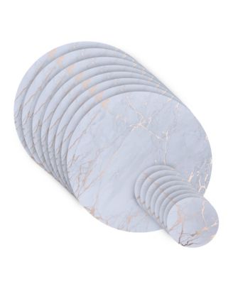 Изысканный домашний стол из мраморной пробки с 8 круглыми салфетками из плотной пробки размером 15 x 15 дюймов и 8 круглыми подставками размером 4 x 4