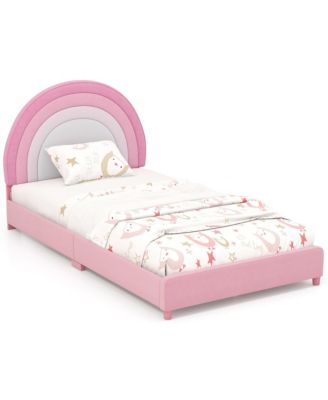 Каркас кровати Gymax Kids Twin Platform с мягкой обивкой для кровати Twin Size с деревянными рейками синего цвета