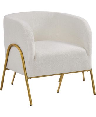 Акцентное кресло Yaheetech Boucle Barrel с металлическими ножками золотистого цвета