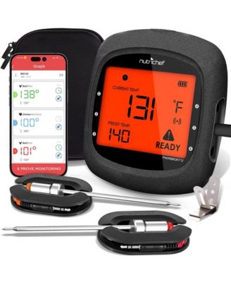 Цифровой термометр для барбекю NutriChef Bluetooth Wireless - Включает в себя 2 датчика температуры и дорожный чехол с цифровым ЖК-дисплеем