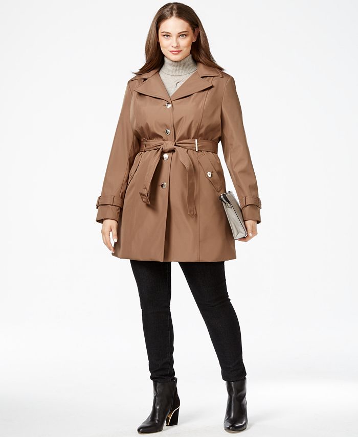 Calvin Klein Plus Size Hooded Single-Breasted Trench Coat & Reviews ...