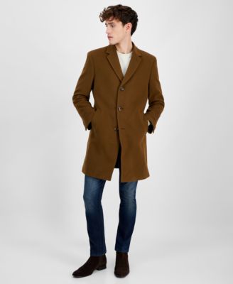 Мужское однотонное пальто из смеси шерсти и кашемира классического кроя от Nautica Barge