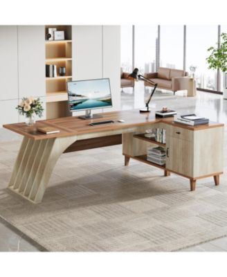 Офисный стол руководителя Tribesigns L-образной формы, 78,74" Большой компьютерный стол с выдвижным ящиком и боковым картотечным шкафом, набор для домашнего бизнеса