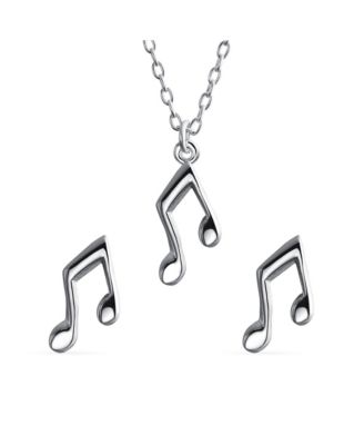 Блестящие ювелирные изделия Крошечные Восьмые Музыкальные ноты, подвеска-нитевидка, Ожерелье и серьги-гвоздики, Набор серебряных