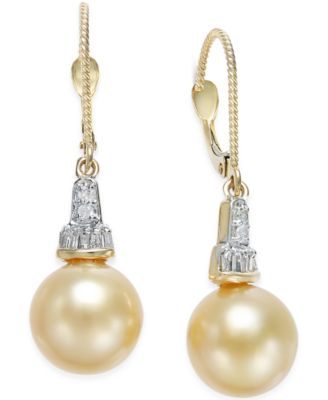 Серьги macy's с жемчужиной 10 мм и бриллиантами, 14k, золотые
