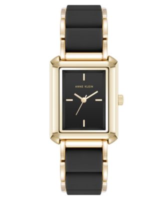 Женские кварцевые часы Anne Klein с браслетом из черного силикона и золотистого металлического сплава, 26 мм