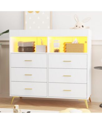 деревянный комод gaomon на 6 предметов с пеленальным столиком, светодиодной подсветкой и зарядной станцией – Детский пеленальный столик