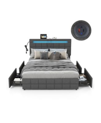 Каркас кровати со светодиодной подсветкой GOUUN с изголовьем и 4 выдвижными ящиками-Полноразмерный