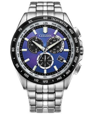 Мужские спортивные часы Citizen класса люкс PCAT серебристого цвета с браслетом из нержавеющей стали 43 мм
