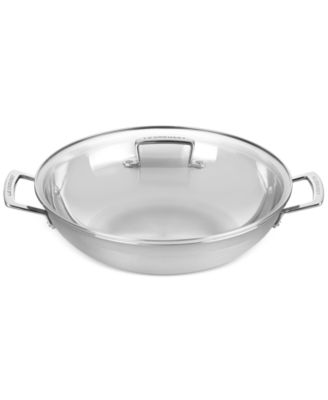 Круглый вок Le Creuset Classic из нержавеющей стали со стеклянной крышкой, 4,5 кг.