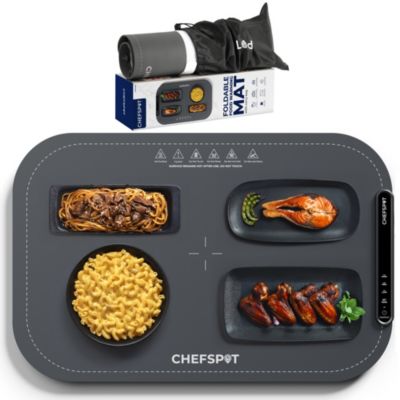 Складной коврик для подогрева пищи CHEFSPOT, Электрический поднос для подогрева пищи в буфете с сумкой для переноски, Серый