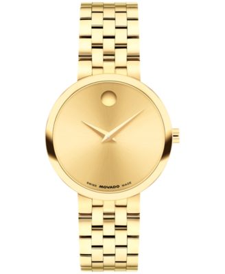 Классические швейцарские кварцевые часы Movado Women's Museum, светло-желтые, PVD, 29,5 мм