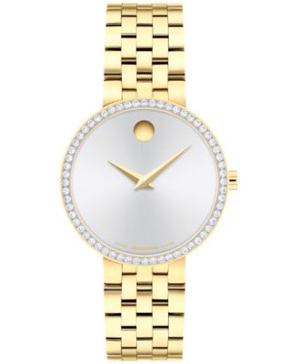 Швейцарские кварцевые часы Movado Women's Museum Classic с бриллиантами, выращенными в лаборатории, светло-желтые PVD-часы, 29,5 мм