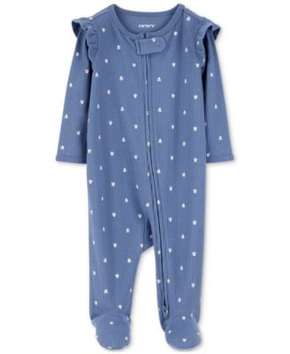 Мини-платье Carter's Baby Girls в рубчик с цветочным рисунком для сна и игр синего цвета