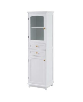 Высокий шкаф для хранения вещей в ванной комнате CASAINC 63" из МДФ со стеклянными дверцами, выдвижными ящиками и регулируемыми полками