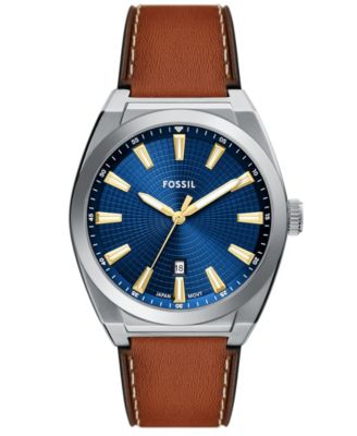 Мужские кожаные часы Fossil Everett с тремя стрелками и датой, коричневые, 42 мм