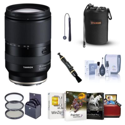 Объектив Tamron 28-200mm f/2.8-5.6 Di III RXD для Sony E, в комплекте с комплектом фильтров ProOptic 67mm, комплектом программного обеспечения Mac, Набором для чистки, фиксатором крышки объектива, Объектив черного цвета