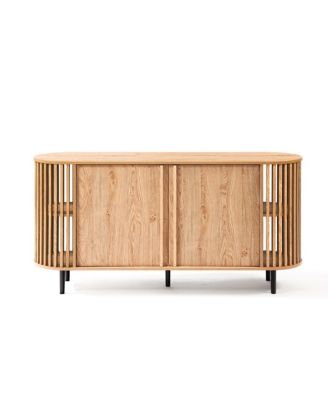 Двухдверный буфетный шкаф LuxenHome из светлого дуба с отделкой из инженерного дерева шириной 58 дюймов коричневого цвета