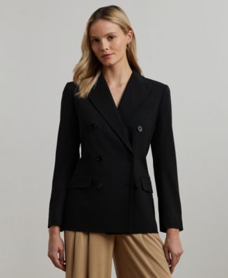 Женский двубортный блейзер из шерстяного крепа Lauren Ralph Lauren черного цвета