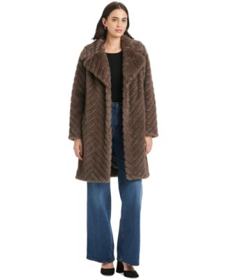 Женское пальто из искусственного меха с шевронной текстурой Jones New York, эксклюзивно в Macy's brown