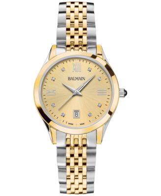 Женские швейцарские классические часы Balmain с двухцветным браслетом из нержавеющей стали с бриллиантовым акцентом R, 34 мм, желтые