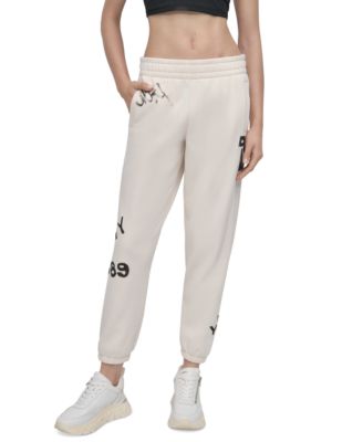 Женские джоггеры из хлопковой смеси с граффити и логотипом DKNY Sport для бега трусцой коричнево-бежевого цвета