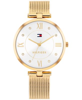 Женские кварцевые часы Tommy Hilfiger с сетчатым браслетом из нержавеющей стали золотистого цвета, 34 мм