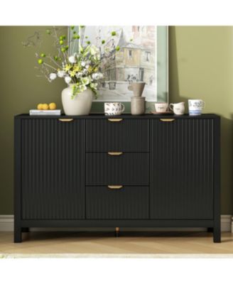 Сервант Streamdale Furniture Wave Design с регулируемыми полками и выдвижными ящиками, мягко закрывающимися дверцами черного цвета