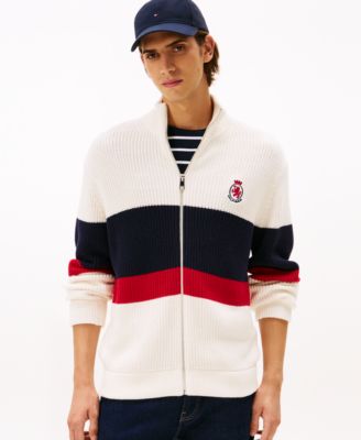 Мужской свитер в полоску с нашивкой с логотипом Tommy Hilfiger на молнии
