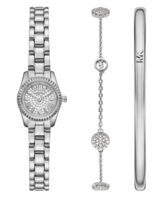 Подарочный набор женских часов Michael Kors Lexington с тремя стрелками из нержавеющей стали серебристого цвета, 19 мм, и браслетом