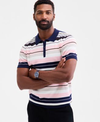 Мужской свитер поло в полоску с коротким рукавом Club Room, эксклюзивный бренд Macy's