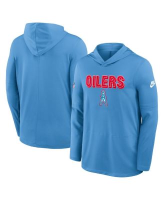 Мужская светло-голубая футболка Nike Tennessee Titans Oilers Throwback Alt Pack Performance с капюшоном и длинными рукавами синего цвета