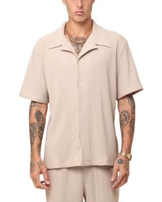 Мужская плиссированная рубашка XXIII размера на пуговицах - Коричневый L