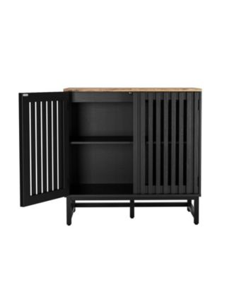 CASAINC 32" W МДФ, Металлическое дно, Решетчатая решетка, полосатая дверца, 2 полки, Шкаф для хранения, черный